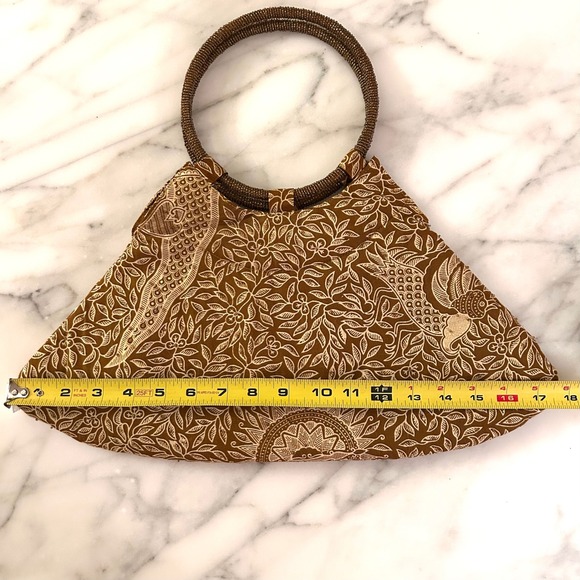 Brown Gold‎ Batik Print Beaded Handle Beaded Bag Purse Women - Picture 3 of 8